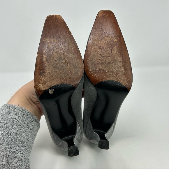 Stuart Weitzman Silver Slate Gray Shimmer Glitter Evening High Heels Size 8.5 C - Picture 9 of 13